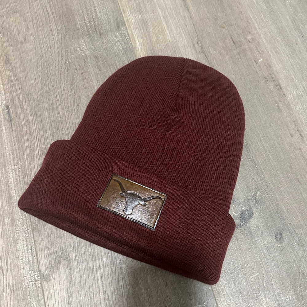 Maroon Beanie with Leather Patch